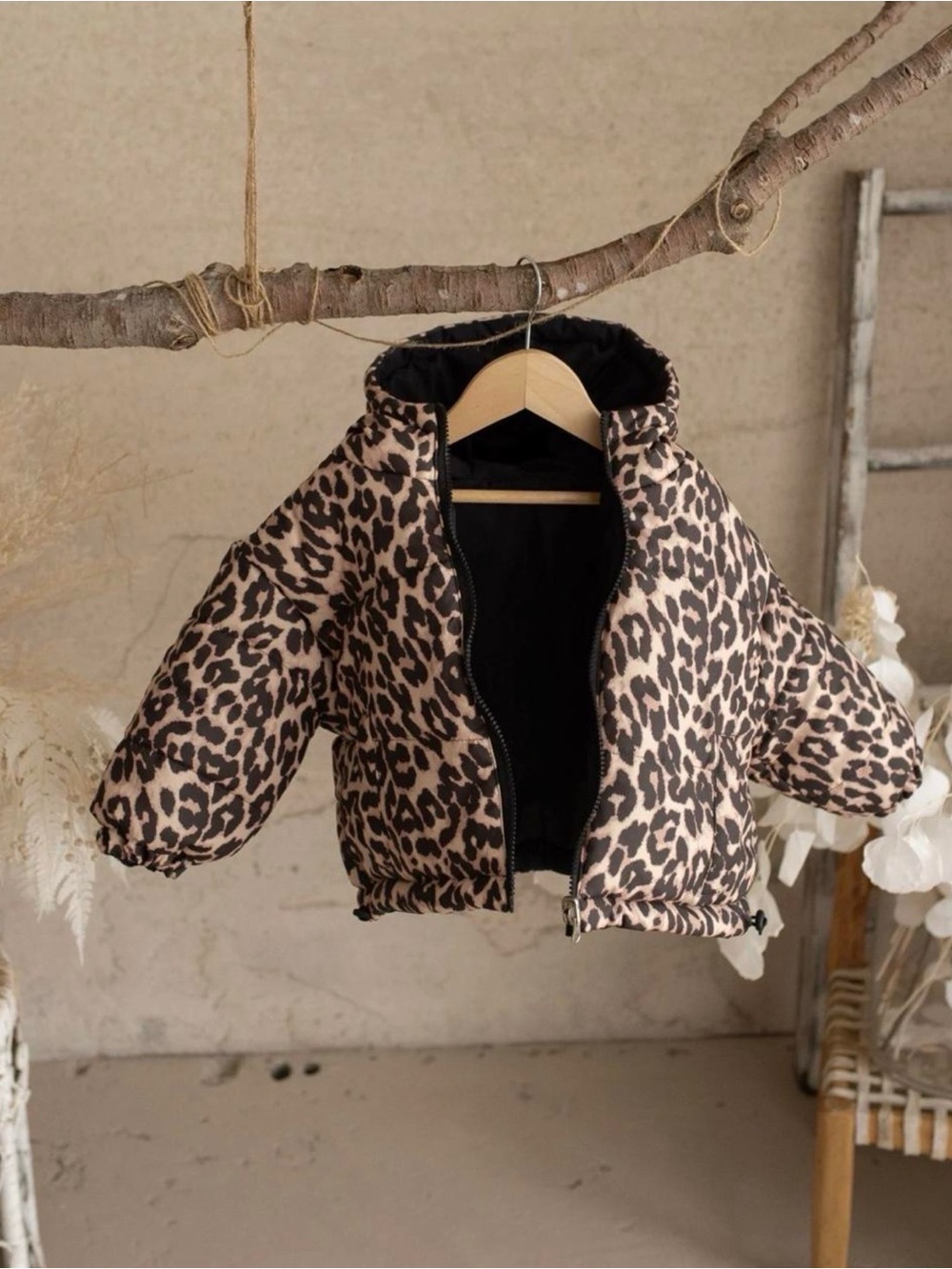 Leopard Print Puffer Jacket for Kids - Brown